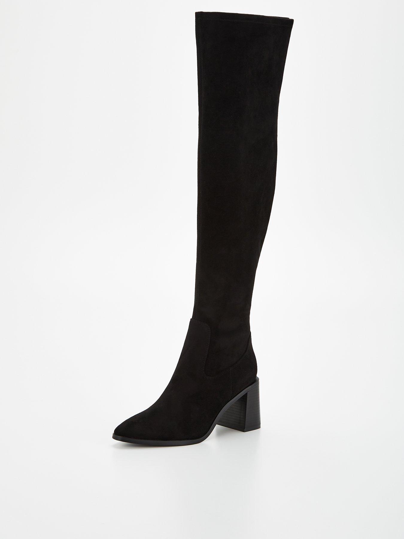 Block Heel Stetch Over The Knee Boot Black