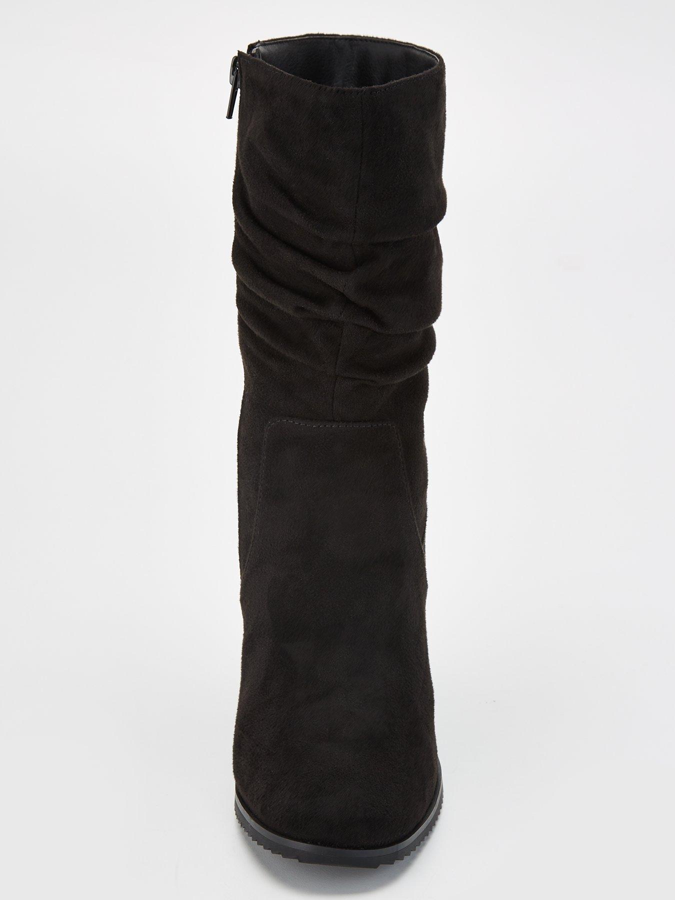 V by Very Wide Fit Wedge Slouch Calf Boot Black Very
