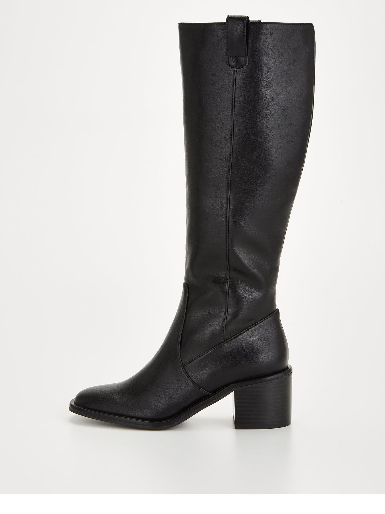 Stacked heel knee hot sale high boots