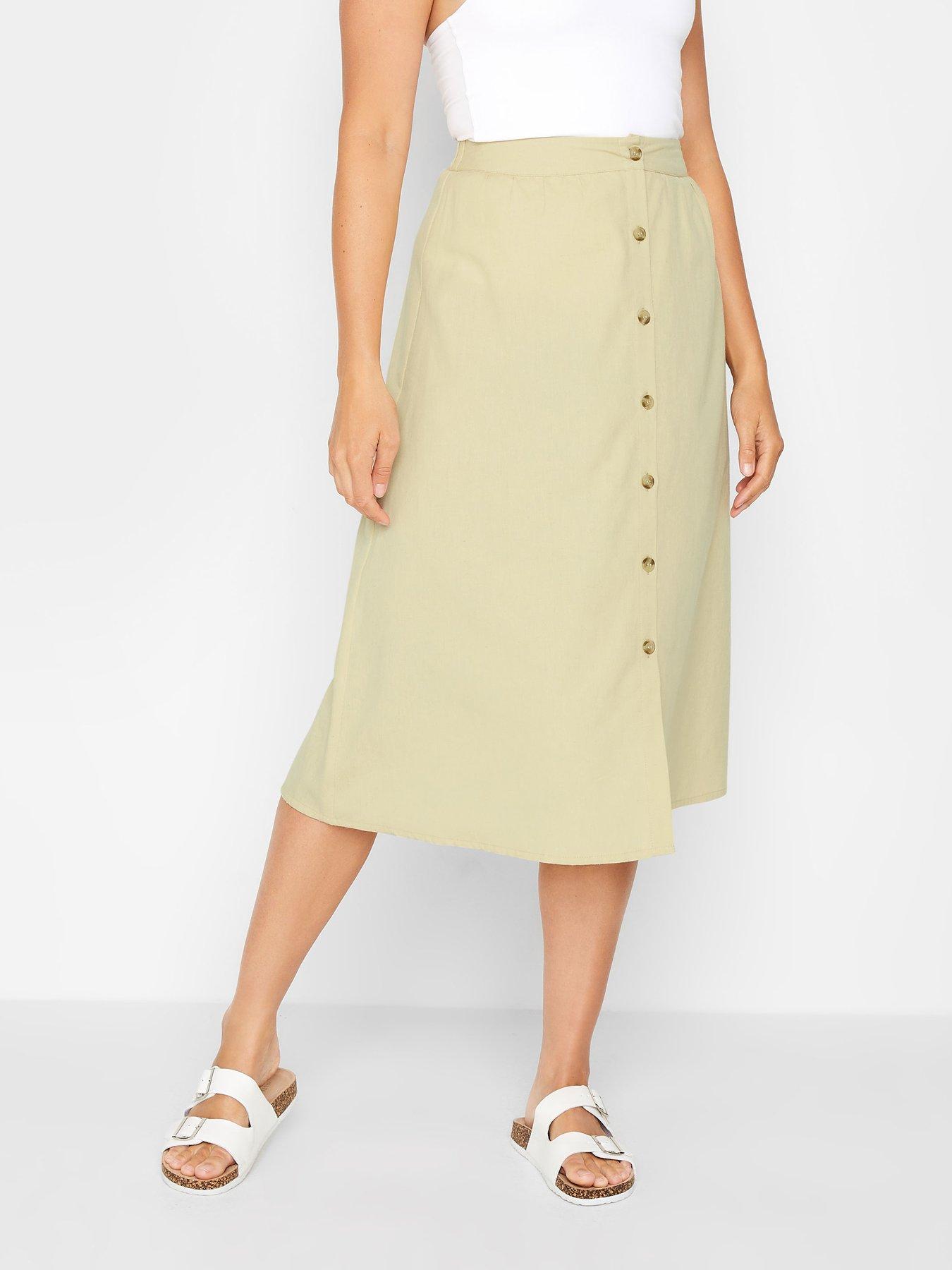 Stone Linen Button Through Skirt