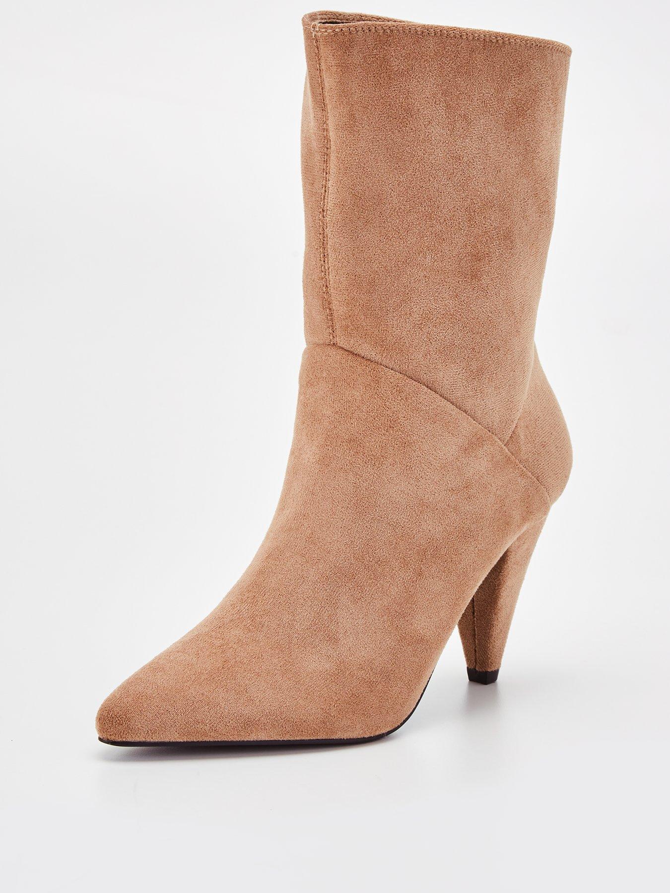 V by Very Cone Heel Suedette Calf Boot Brown very