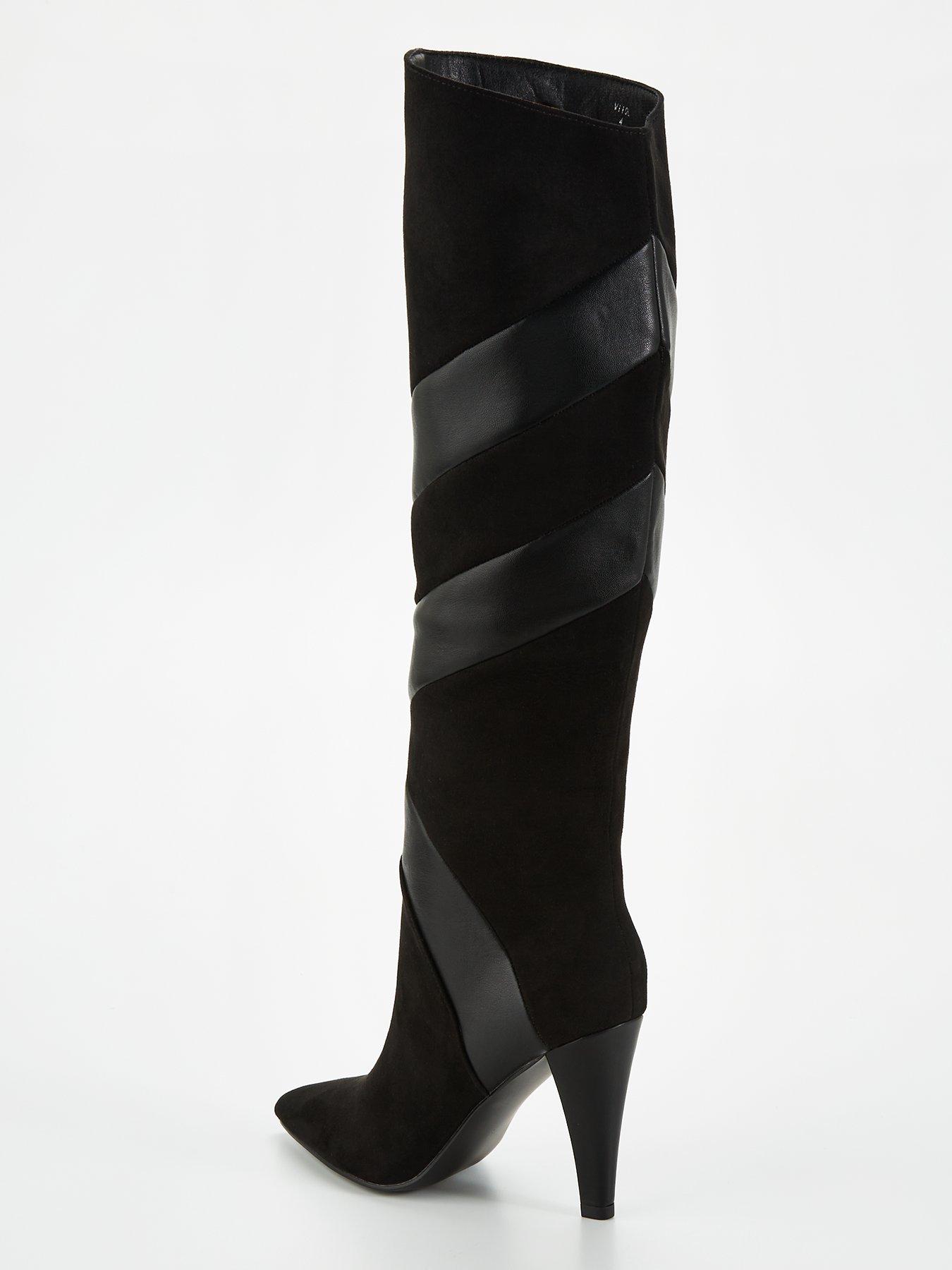 V by Very Panelled Knee Boot With Cone Heel Black very