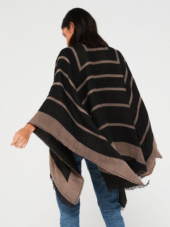 stillFront image of v-by-very-stripe-knitted-wrapnbsp--camelblack