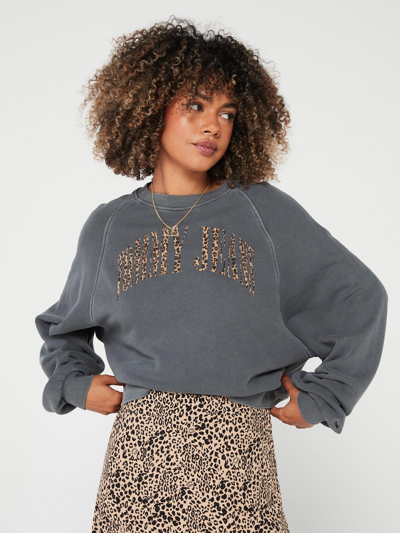 Leopard Logo Crew Neck Sweatshirt - Grey