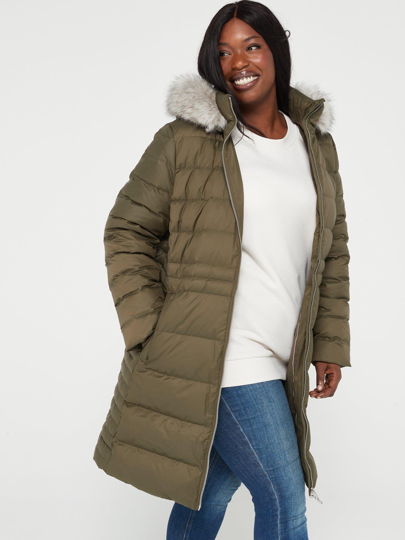 Khaki fur cheap hooded coat