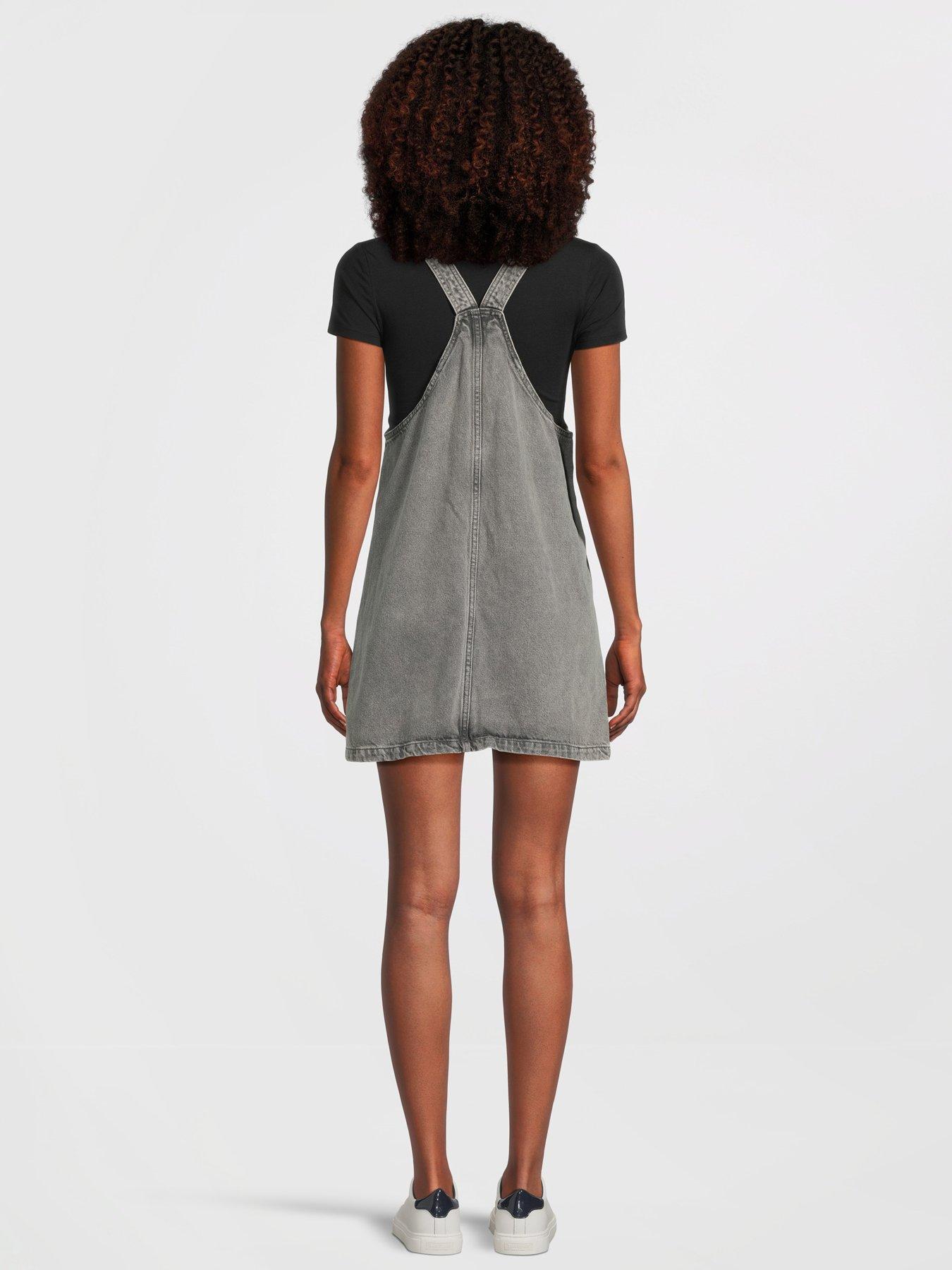 Grey denim pinafore dress hotsell