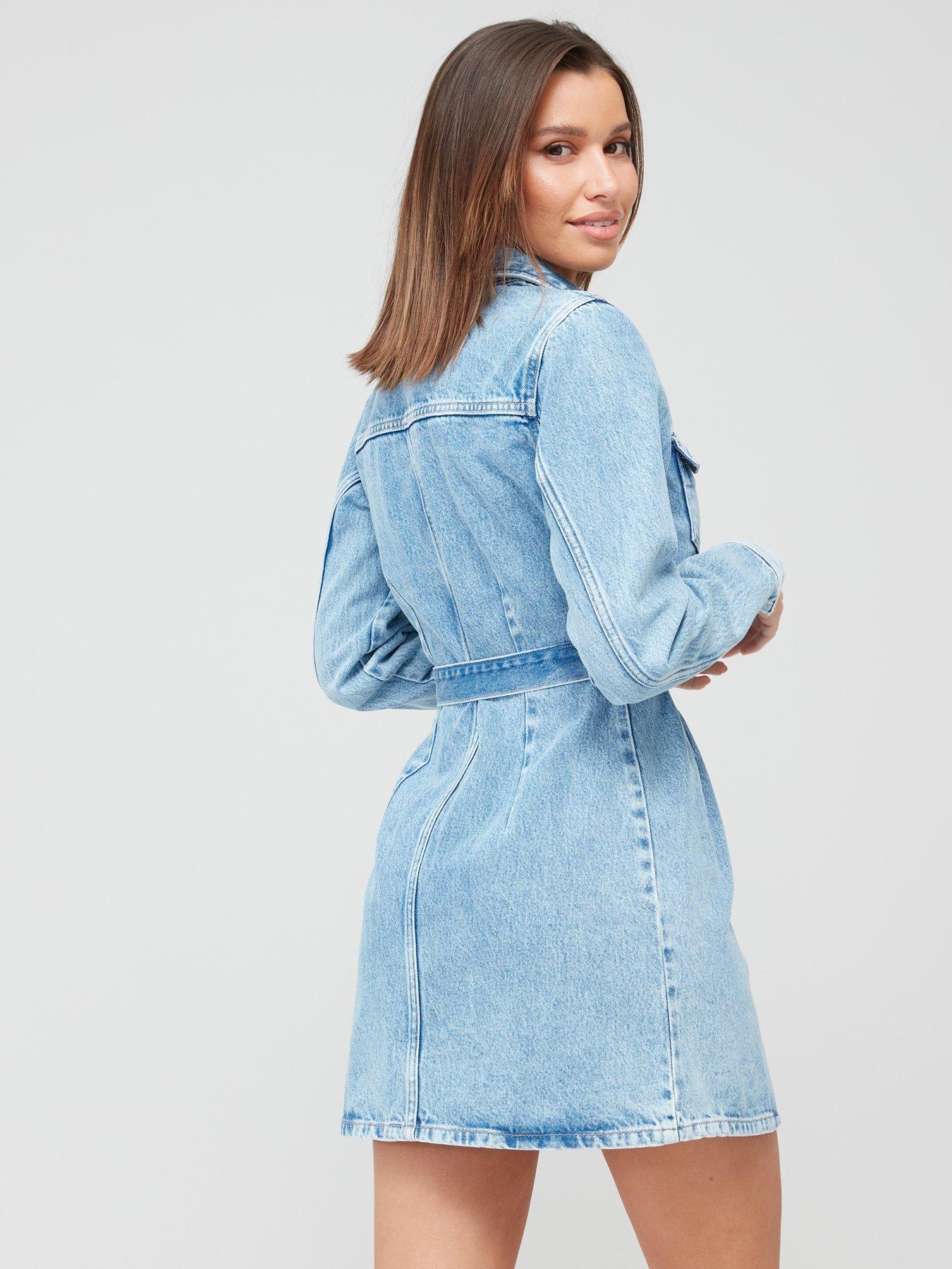 Evy Cream | Denim Belted Shirt Dress