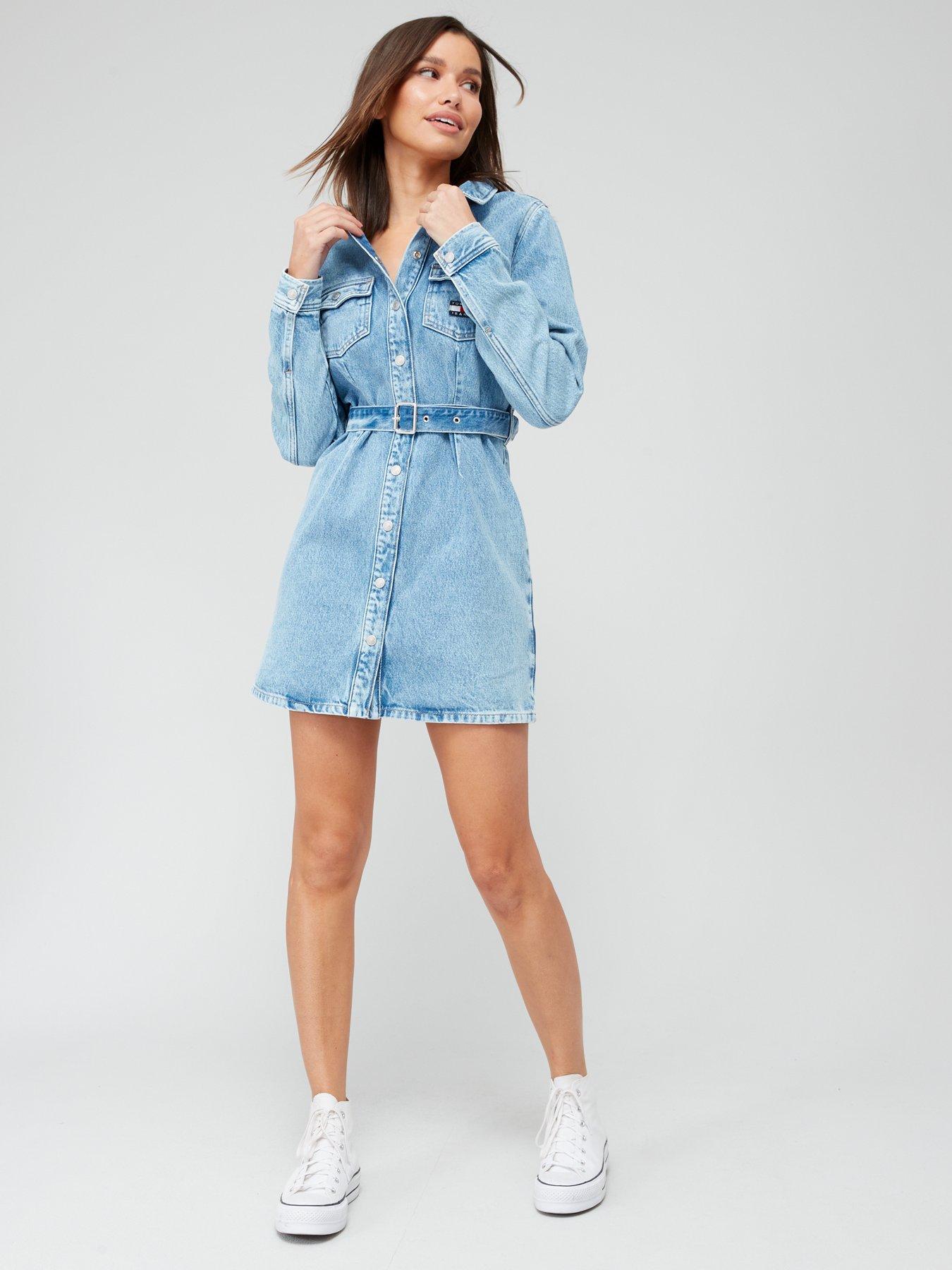 Evy Cream | Denim Belted Shirt Dress