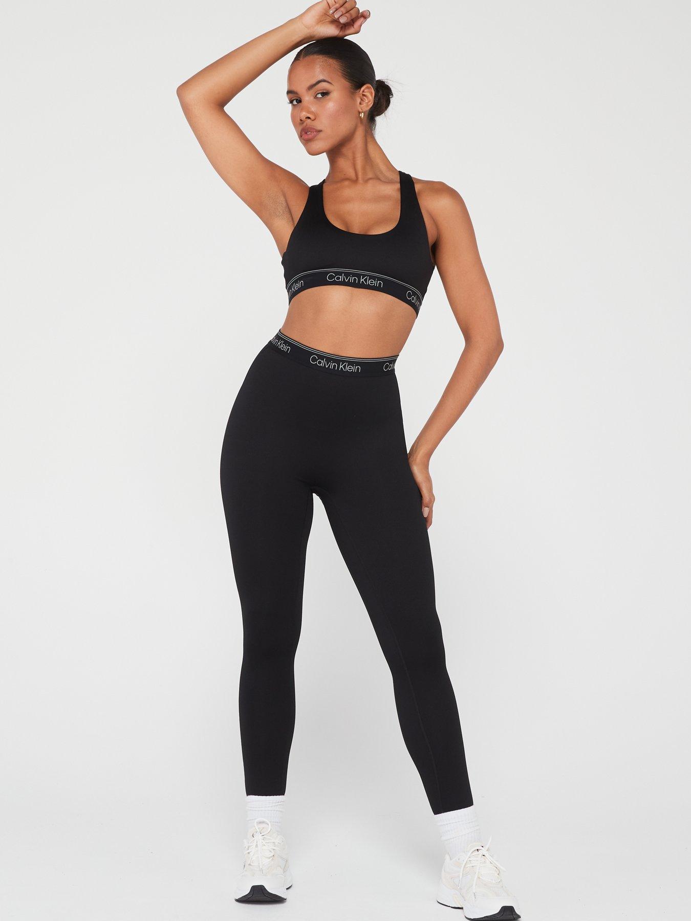 CALVIN KLEIN PERFORMANCE SEAMLESS MEDIUM SUPPORT BRA, Black Women's Crop  Top