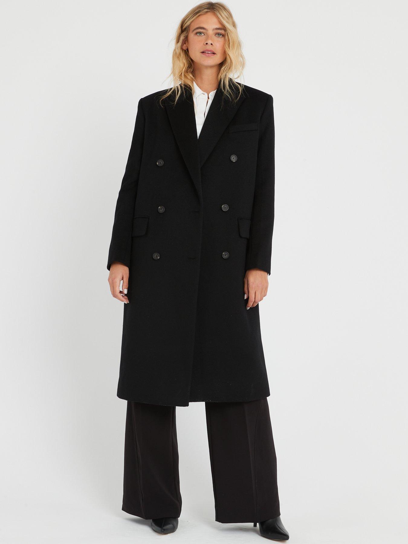 Calvin Klein Melton Wool Double Breasted Coat - Black | Very