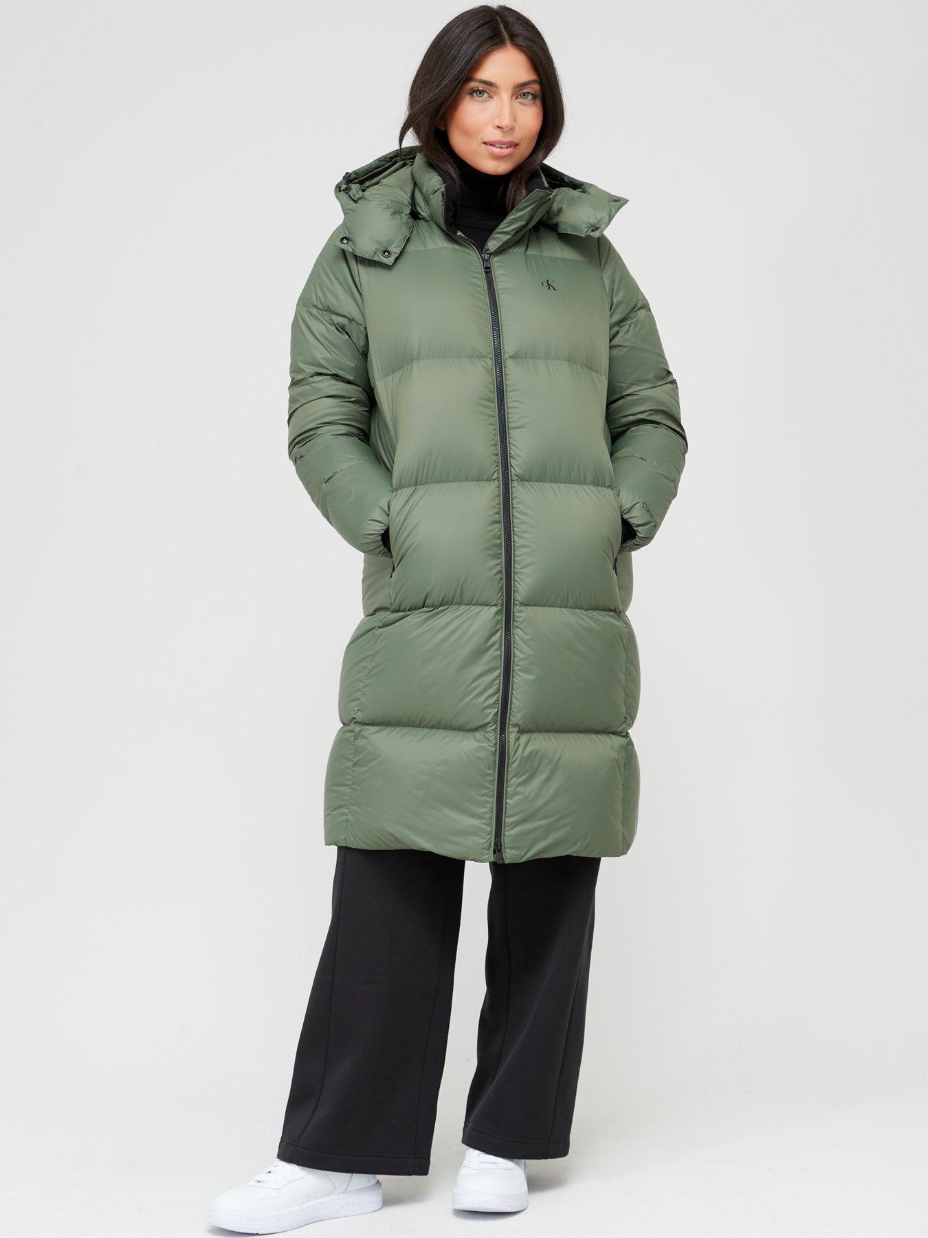 Calvin Klein Jeans Down Long Puffer Coat - Green | Very.co.uk