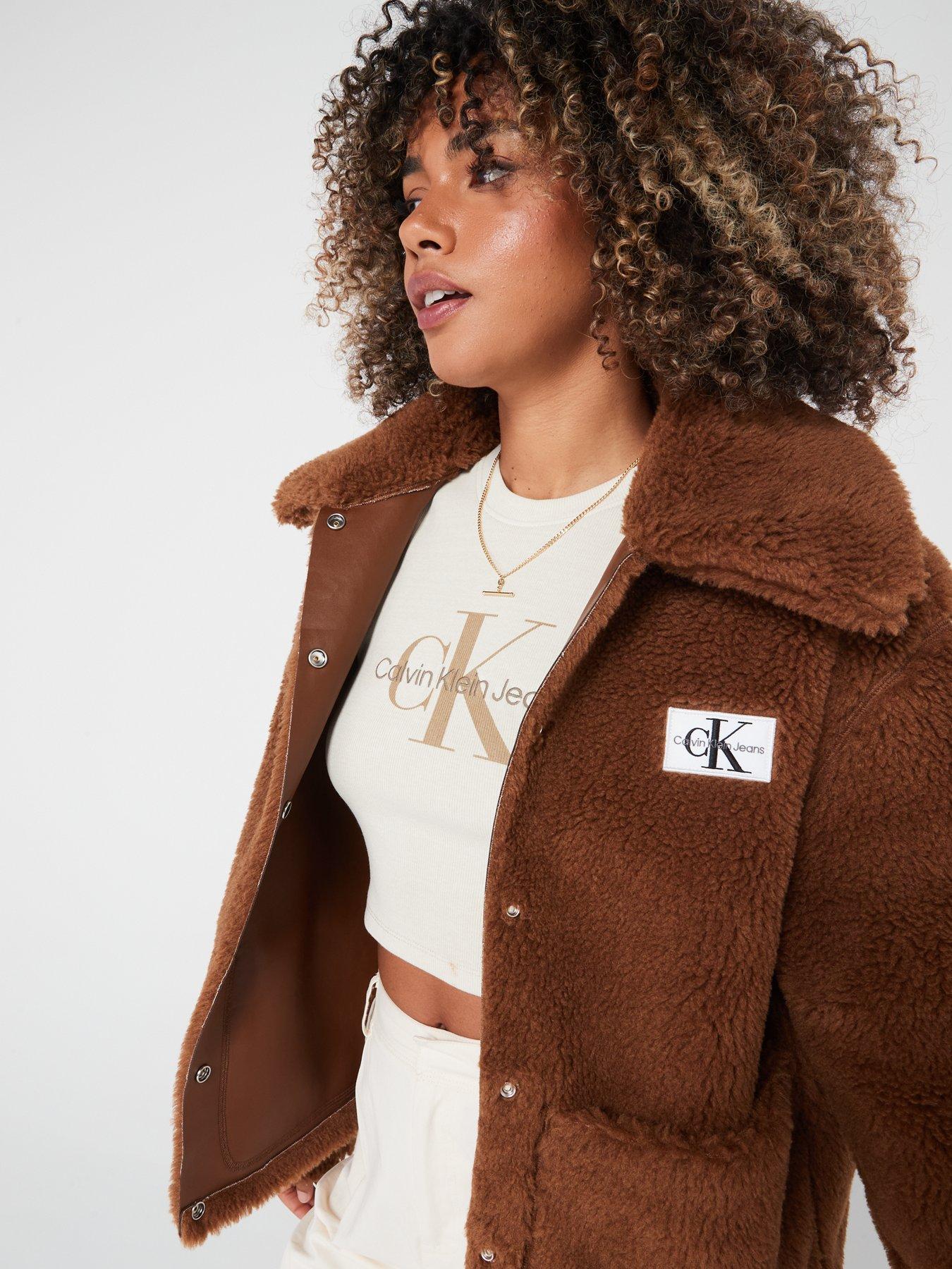 Calvin Klein Jeans Short Sherpa Coat Brown