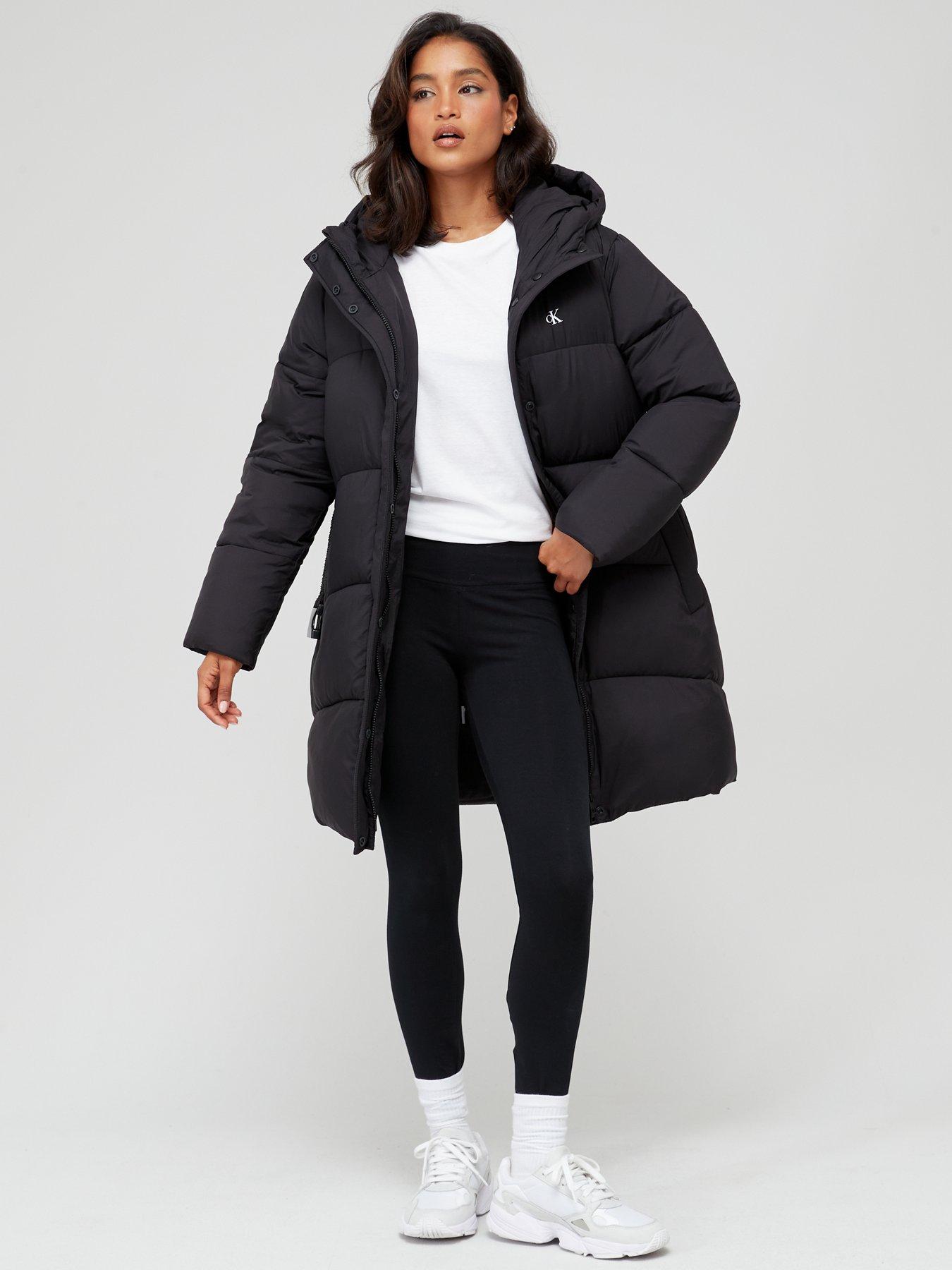 Calvin Klein Jeans Logo Belted Long Puffer Coat - Black