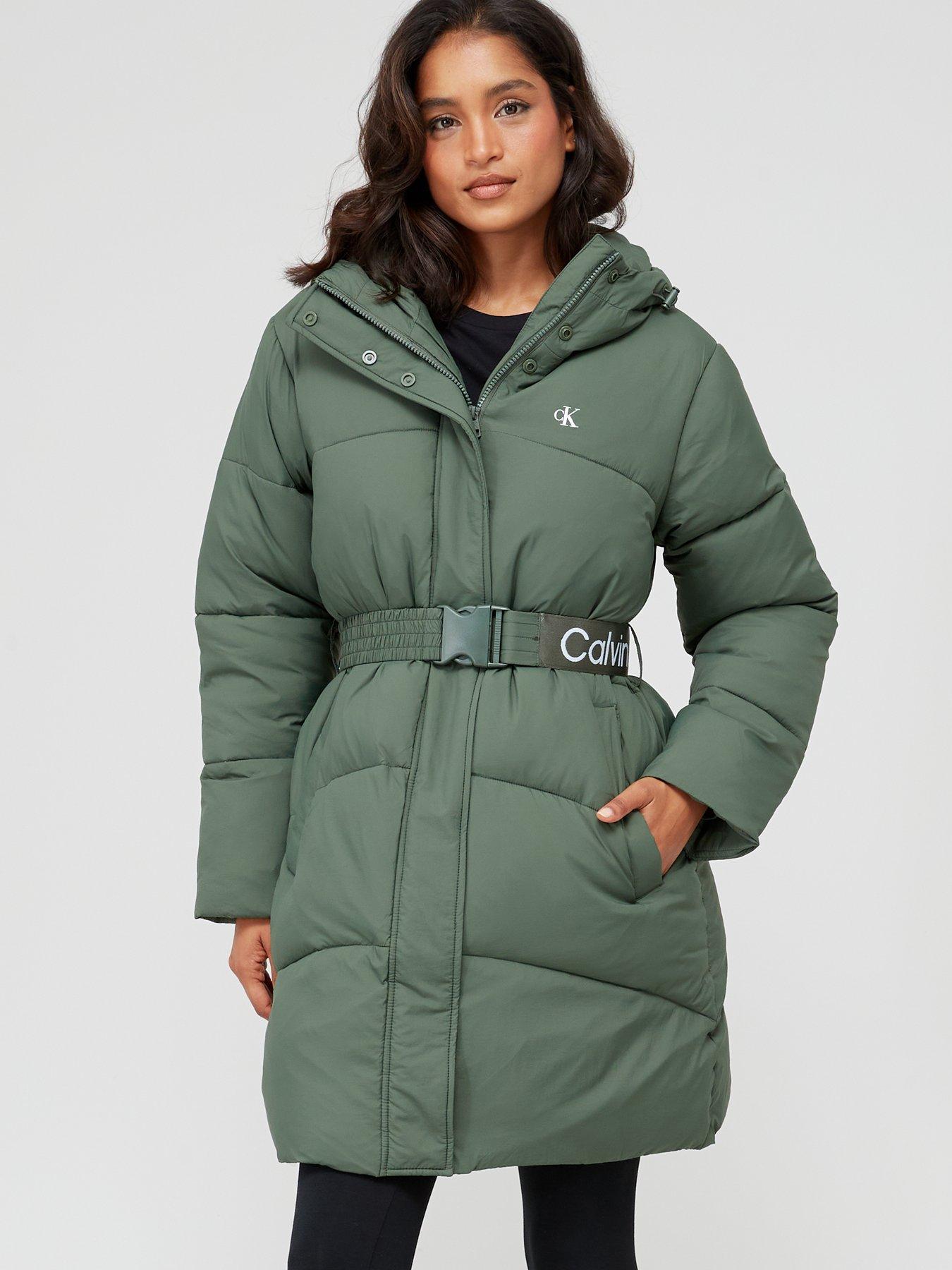 Calvin Klein Jeans Logo Belted Long Puffer Coat Green very