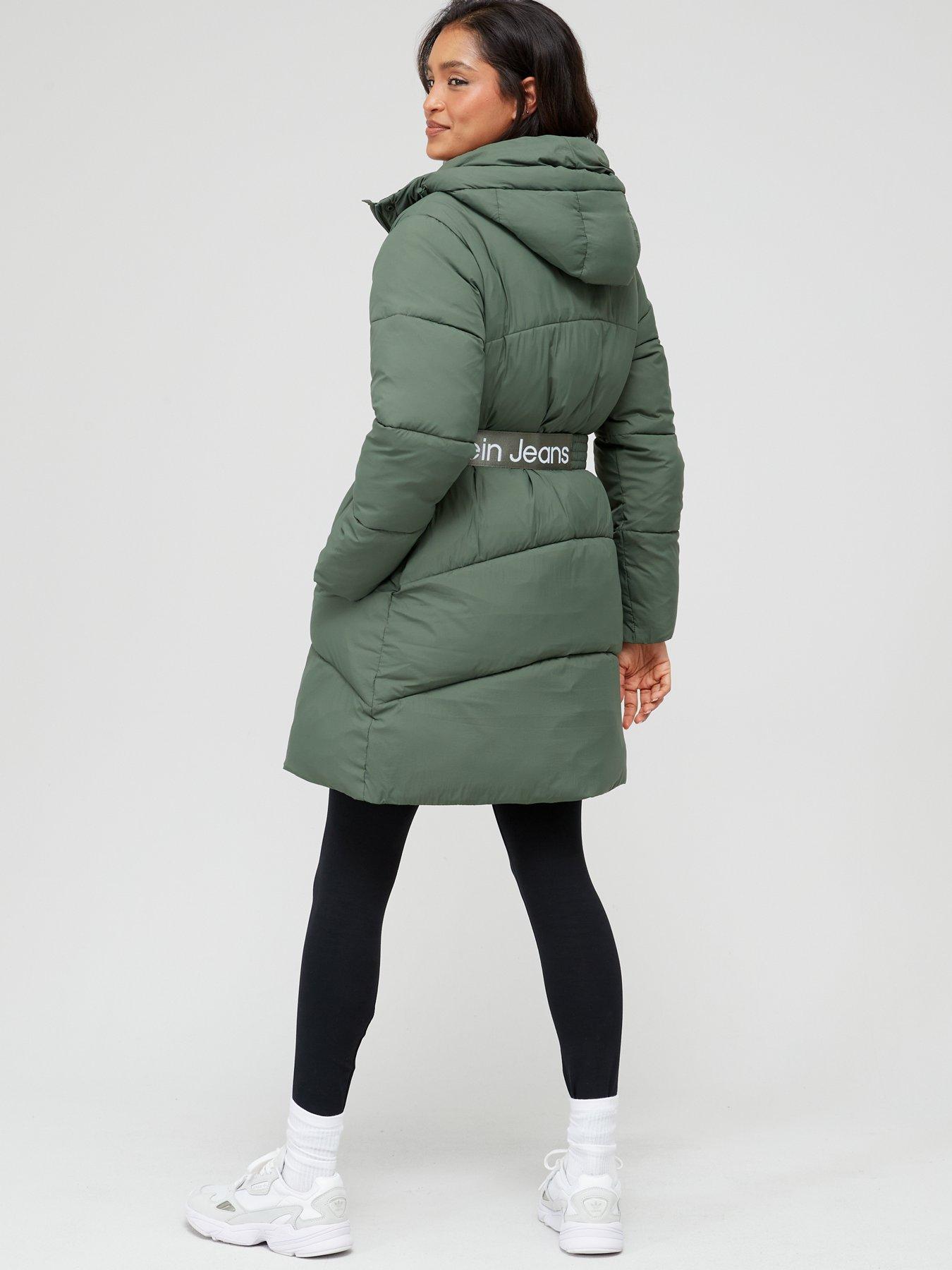 Calvin Klein Jeans Logo Belted Long Puffer Coat - Green