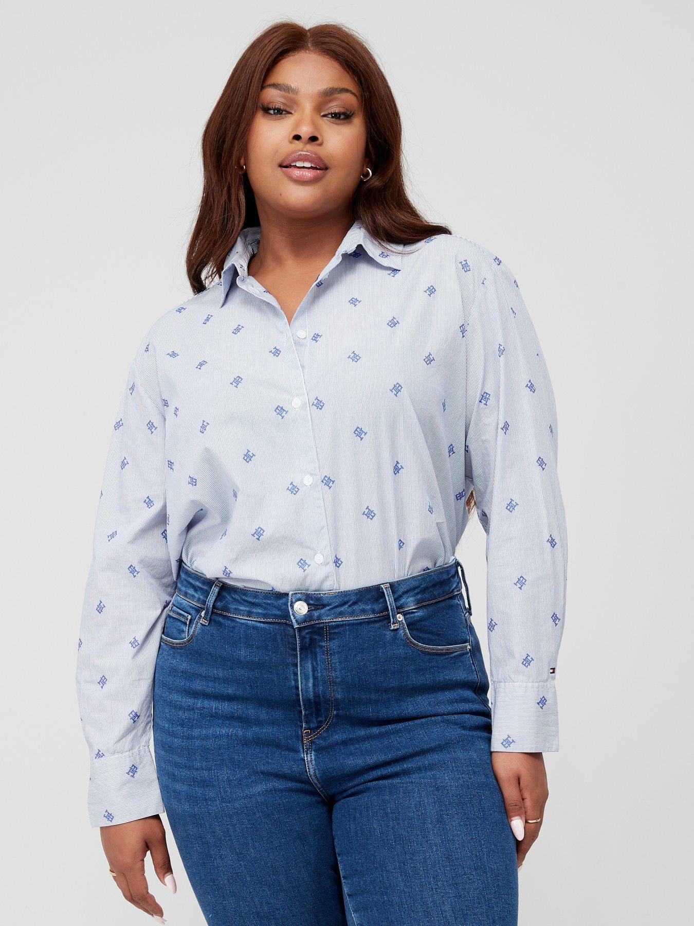 undefined Curve Stripe Logo Shirt - Blue