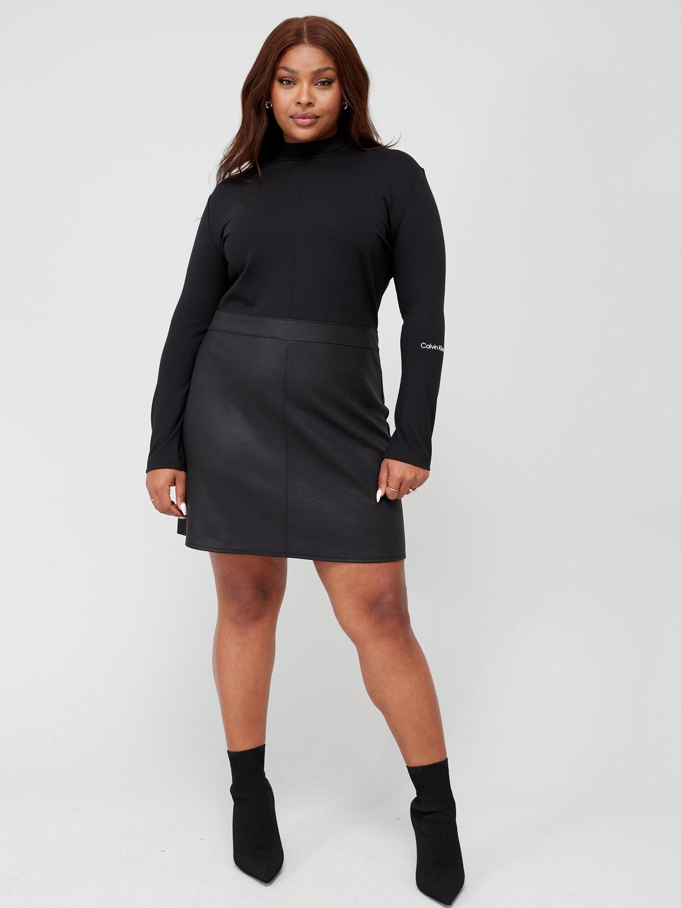 Calvin Klein Jeans Plus Coated Milano A line Long Sleeve Dress