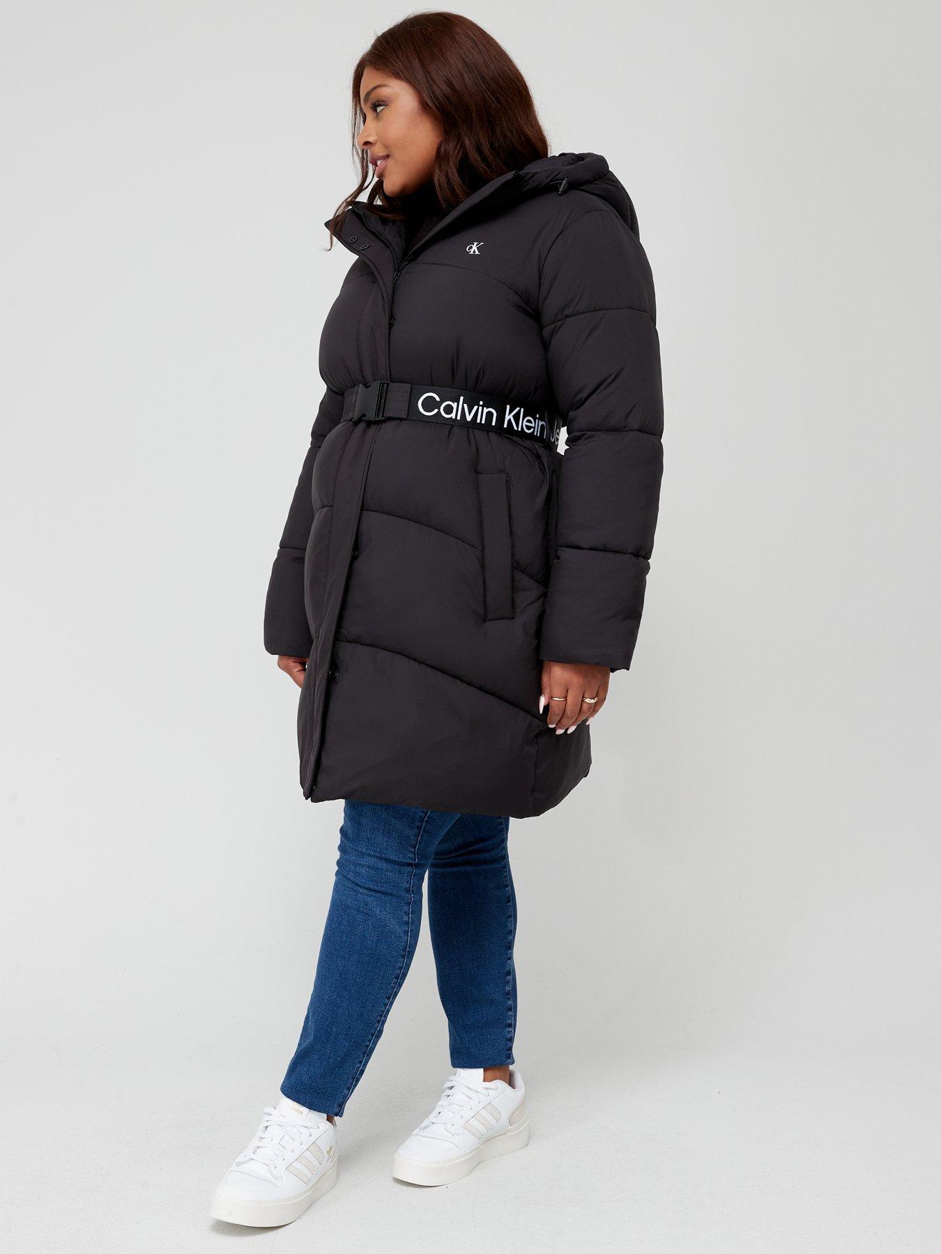 Calvin klein plus size shop coat hooded long puffer