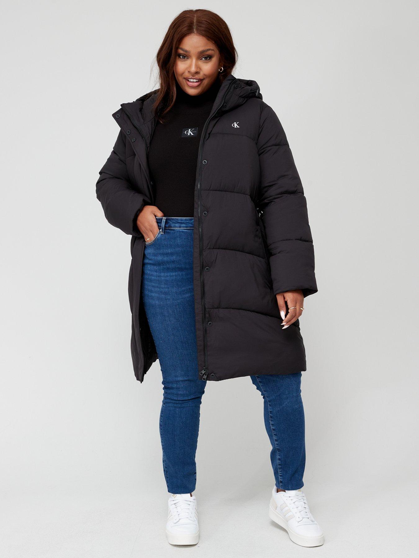 Plus Logo Belted Long Puffer Coat Black