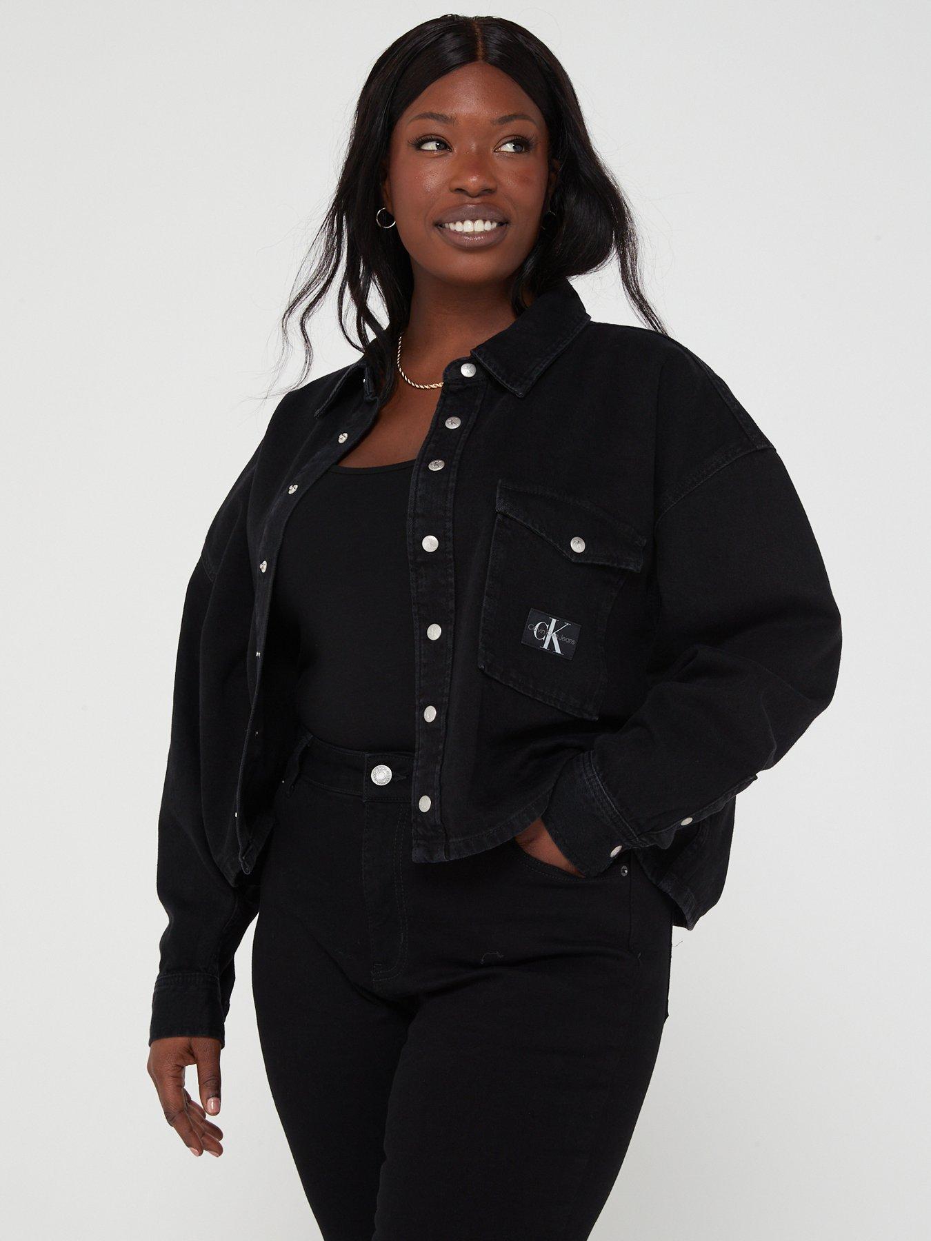 Black denim shirt womens plus sale size