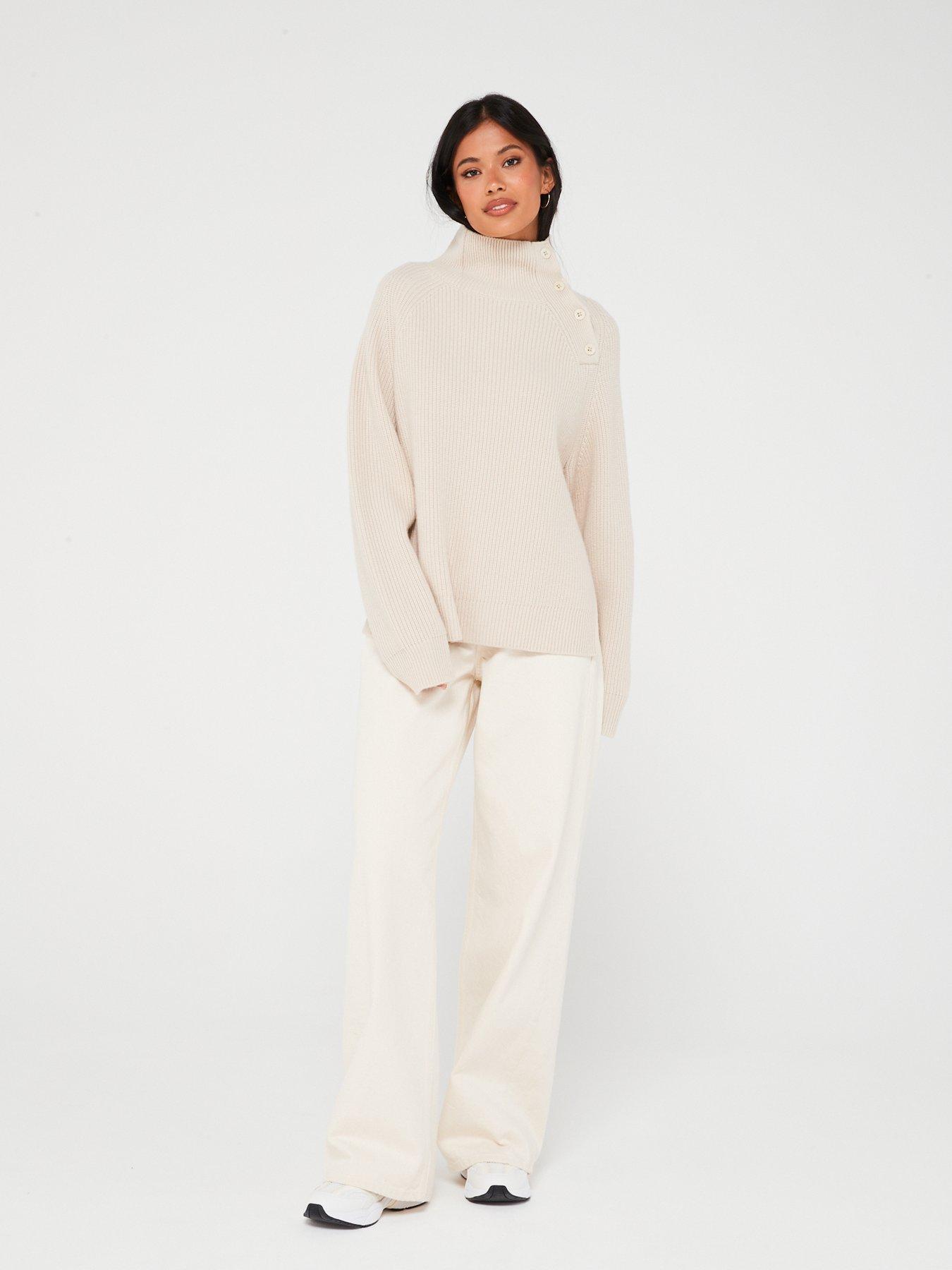 Wool Button Shoulder Jumper Beige