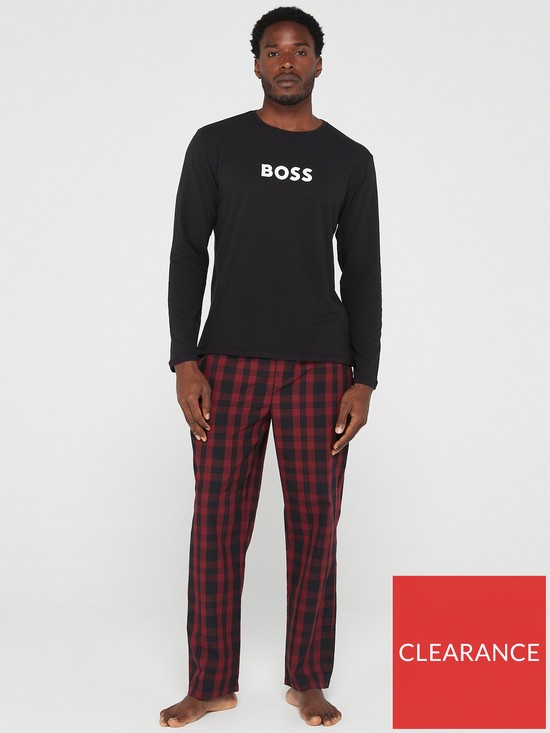 front image of boss-bodywear-easy-long-pyjama-set-dark-red