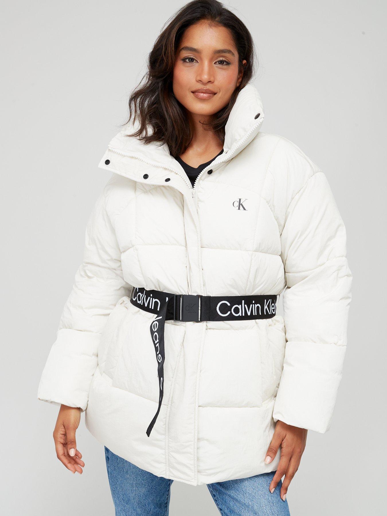 Calvin klein hooded belted on sale coat