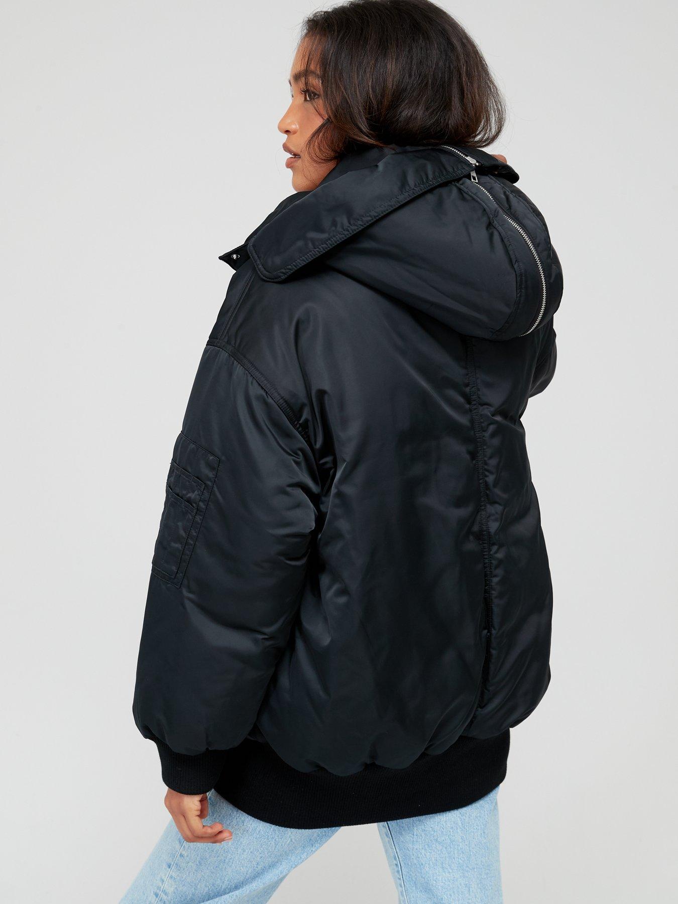 Oversized bomber jacket with on sale hood