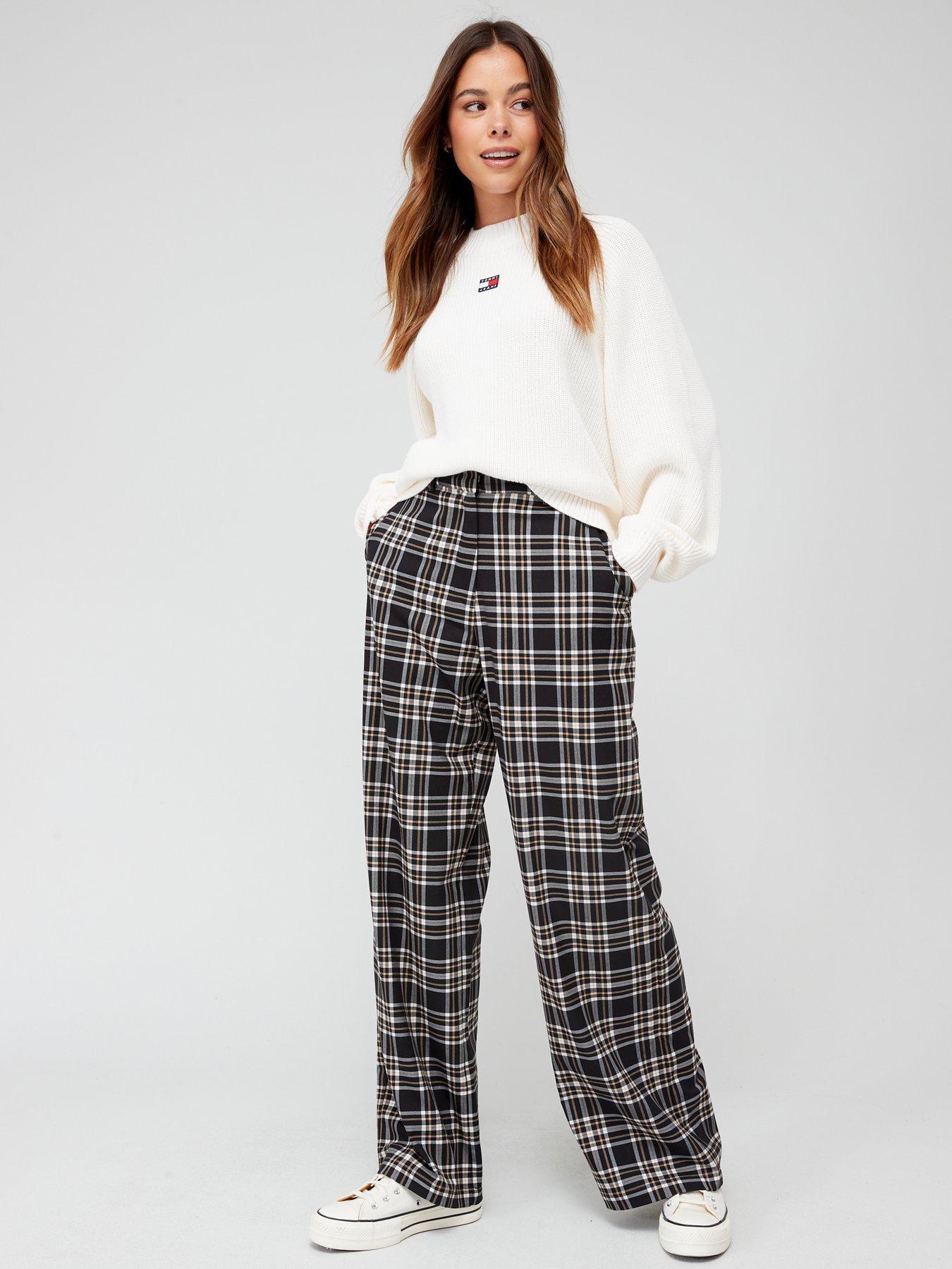 Claire Wide Leg Check Trousers Black