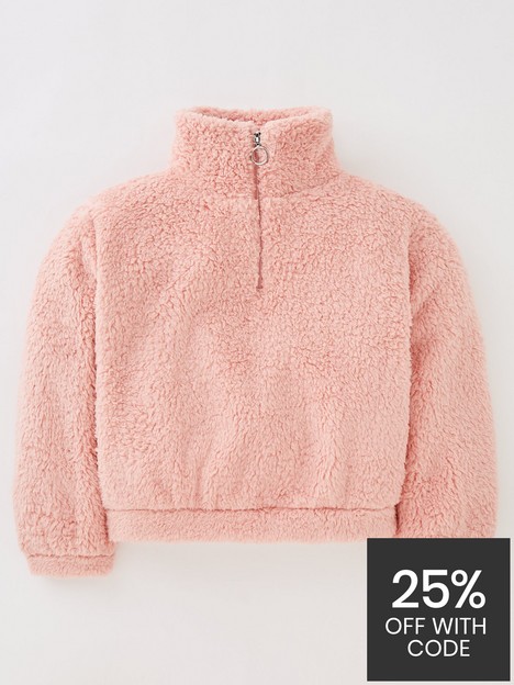 v-by-very-girls-funnel-neck-14-zip-fleece-jumper-pink