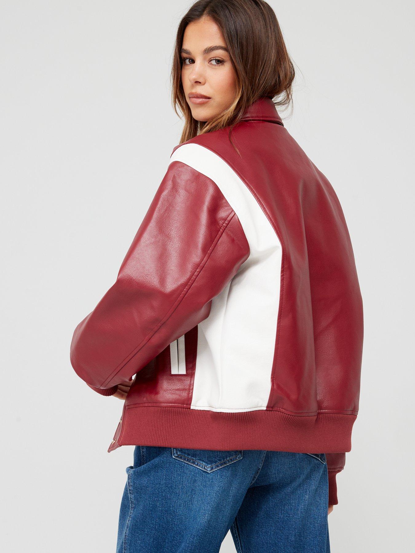 Tommy Jeans Faux Leather Grunge Logo Bomber Jacket - Red