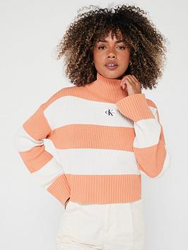 calvin klein jeans logo rib stripe jumper - orange