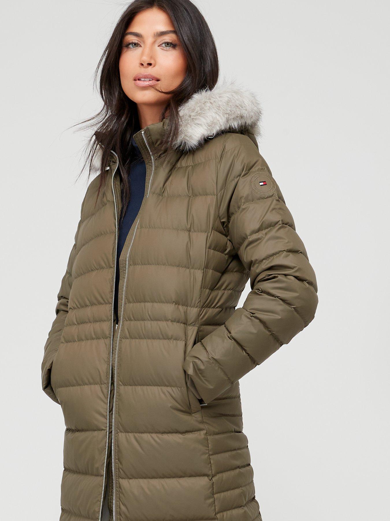 Tommy Hilfiger Tyra Down Longline Faux Fur Hooded Jacket - Green | Very ...