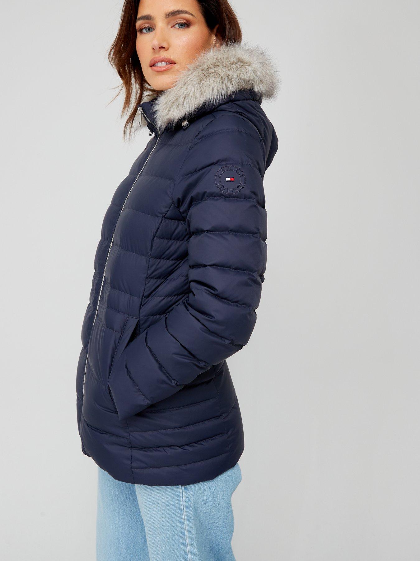 Tyra Down Longline Faux Fur Hooded Jacket - Blue