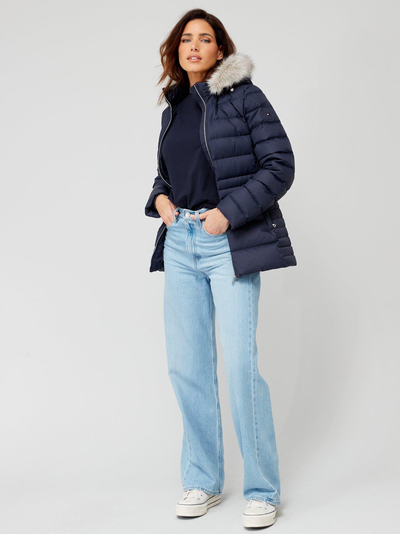 Tyra Down Longline Faux Fur Hooded Jacket - Blue