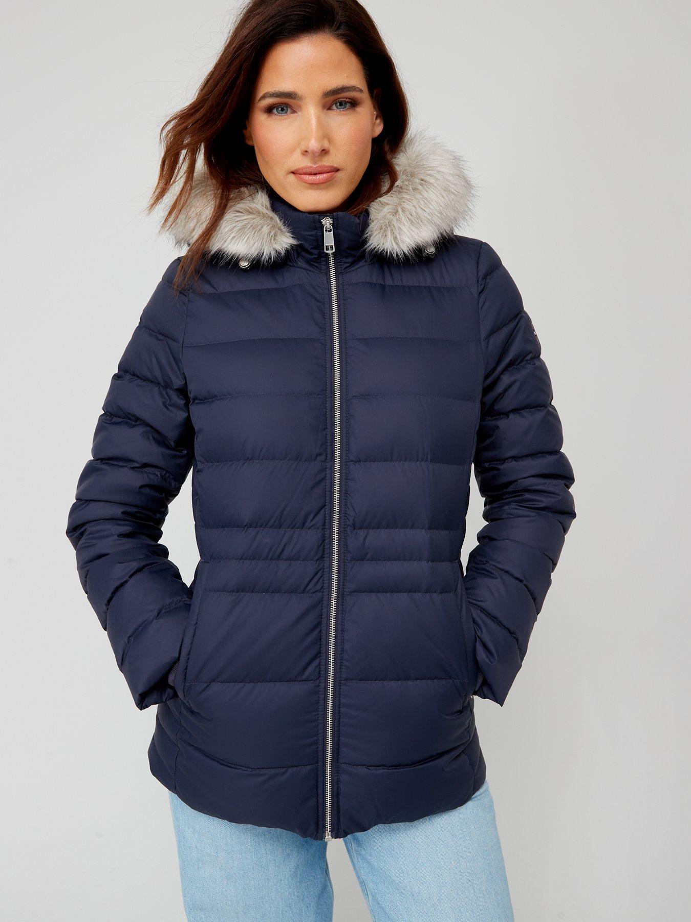 Tyra Down Longline Faux Fur Hooded Jacket - Blue