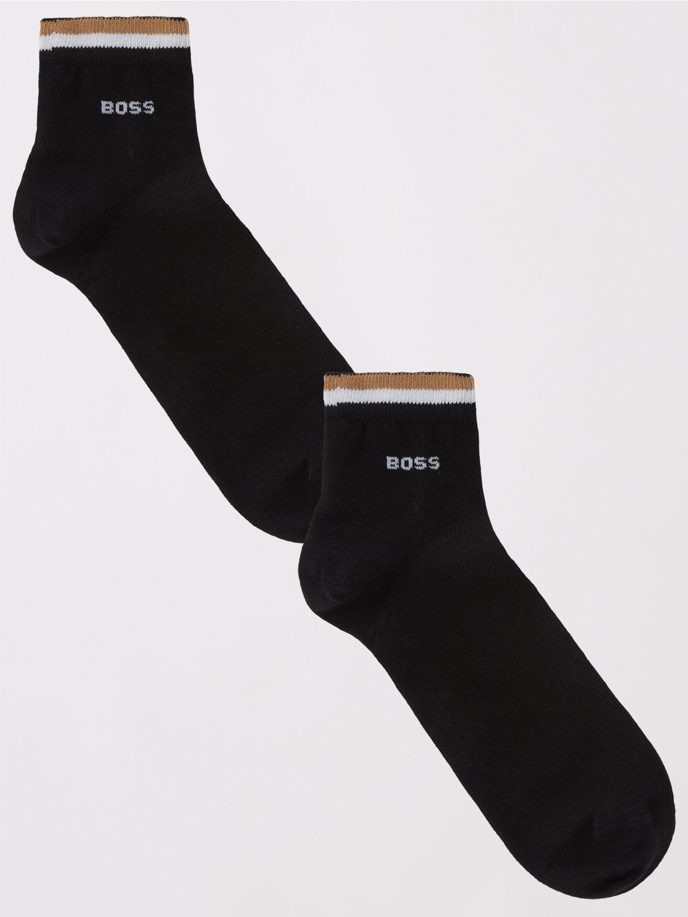 Image 1 of 3 of BOSS 2 Pack Corporate Stripe Short Crew Socks-black