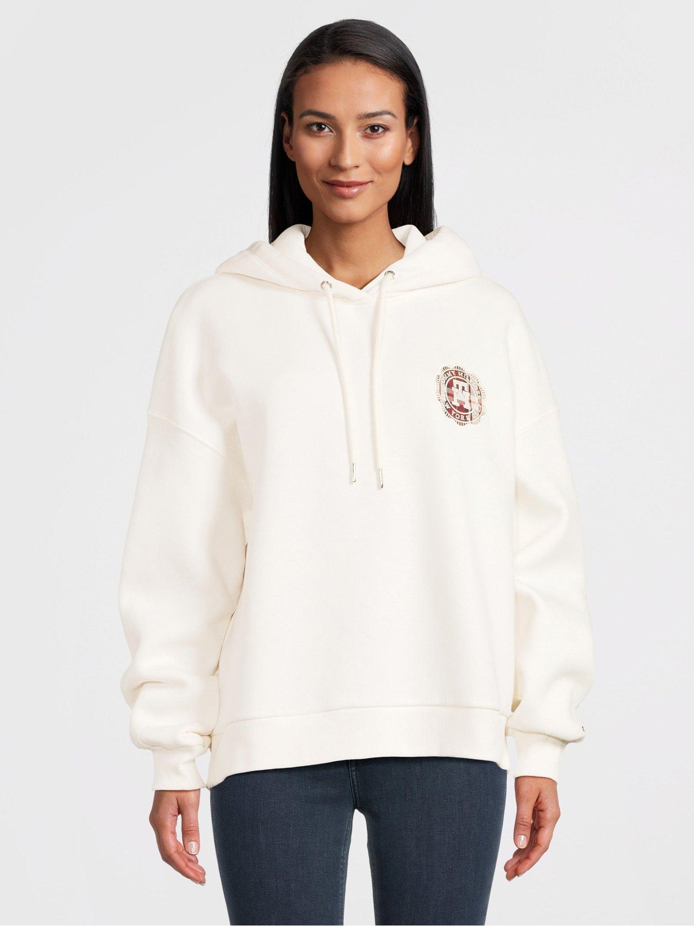 Relaxed Tartan Logo Hoodie White