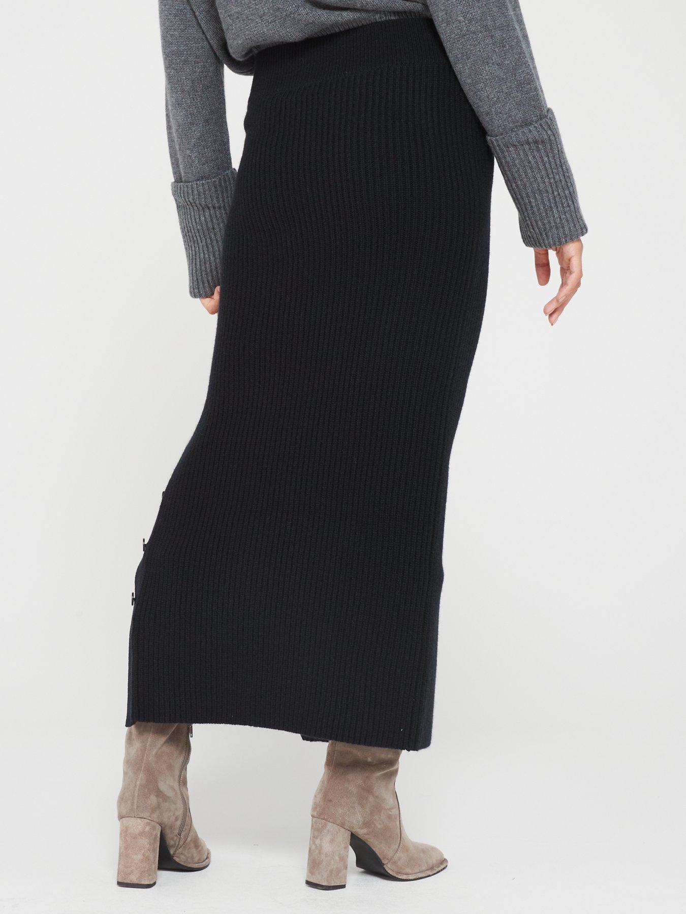 Long black clearance wool skirt grey