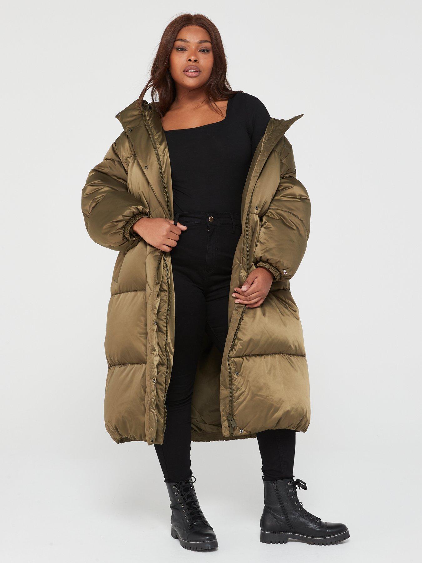 Chi Chi London Check Padded Longline Belted Coat - Khaki