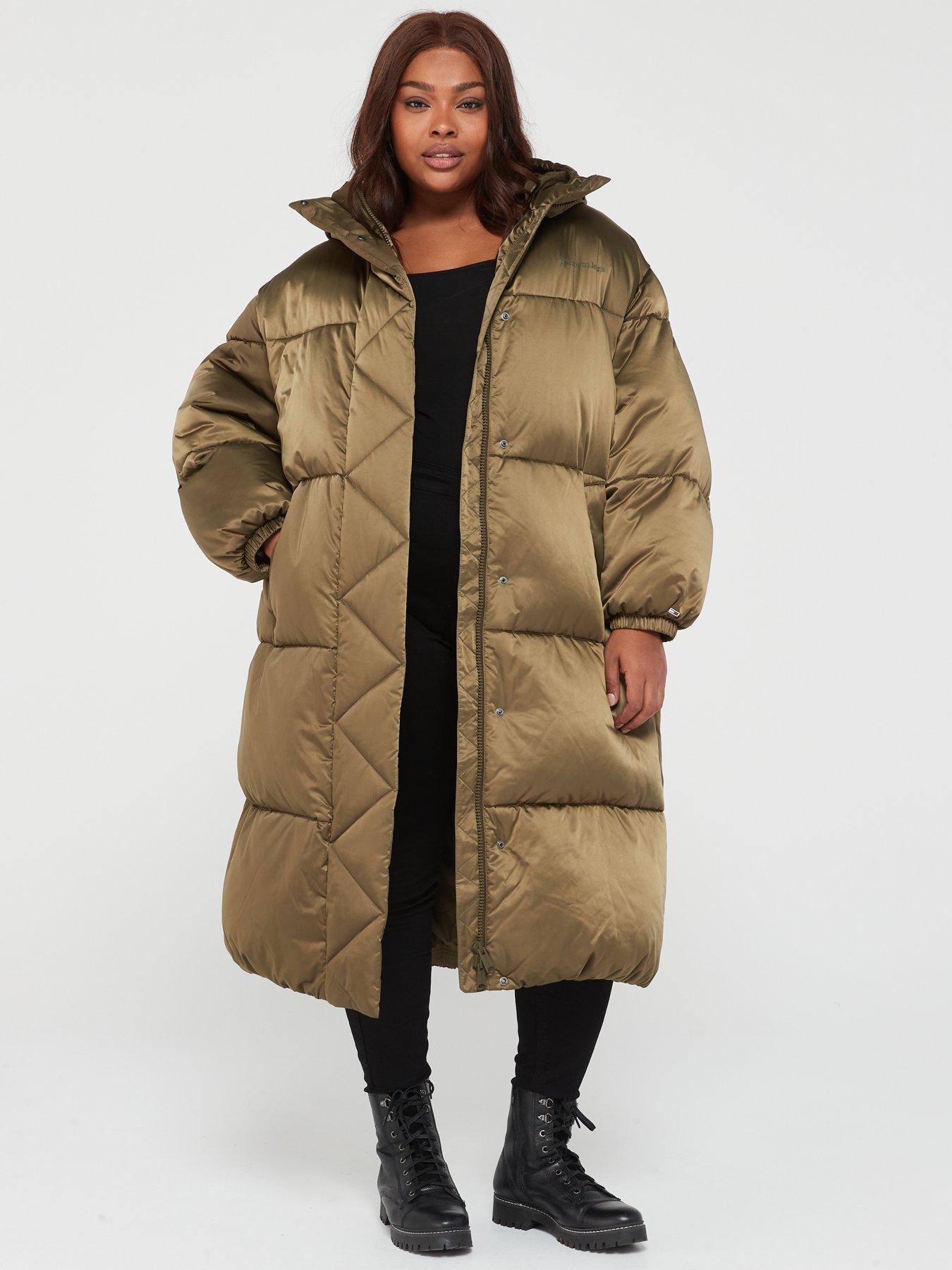 Tommy Jeans Curve Longline Satin Puffer Jacket - Olive Green