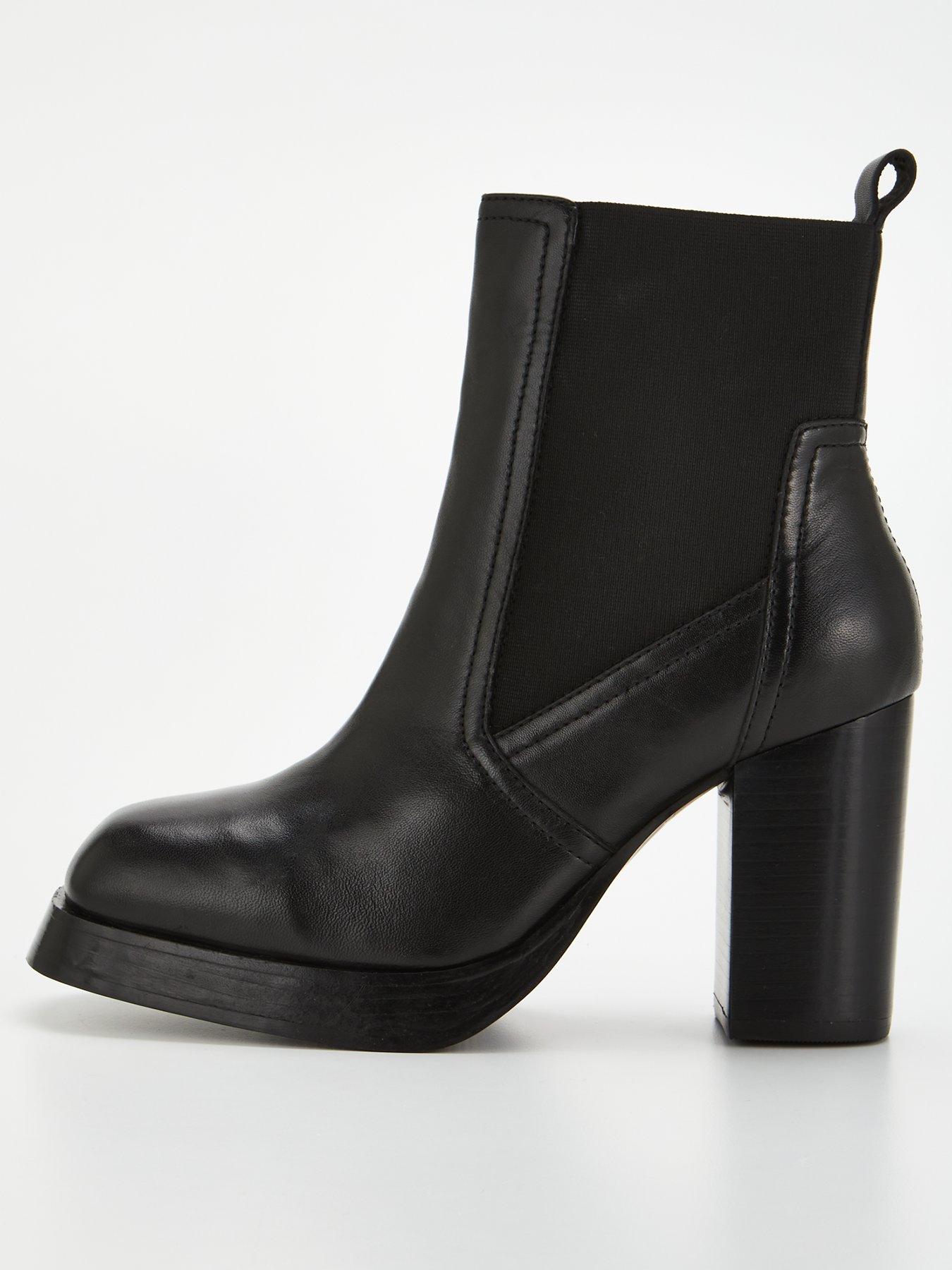 V by Very Real Leather Platform Chelsea Boot with Stack Heel - Black ...