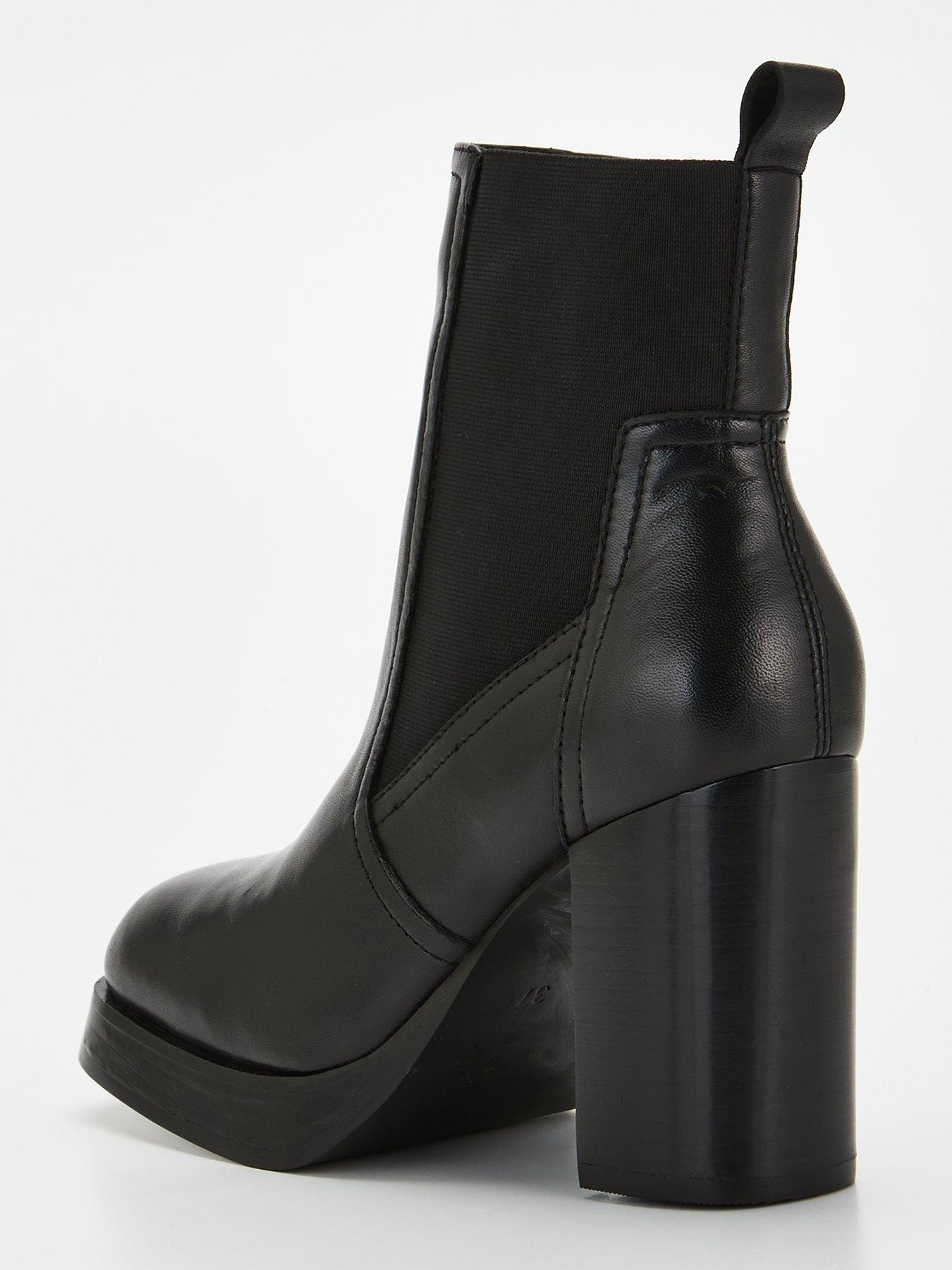 V by Very Real Leather Platform Chelsea Boot with Stack Heel - Black ...