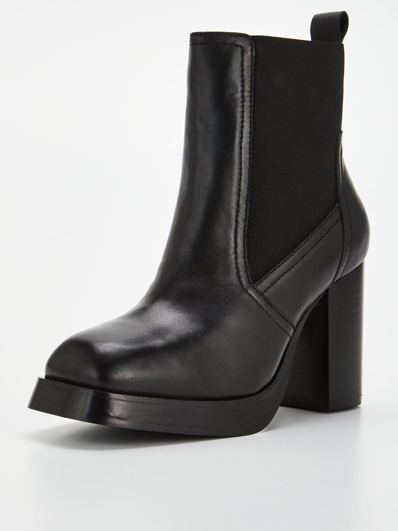 V by Very Real Leather Platform Chelsea Boot with Stack Heel - Black ...