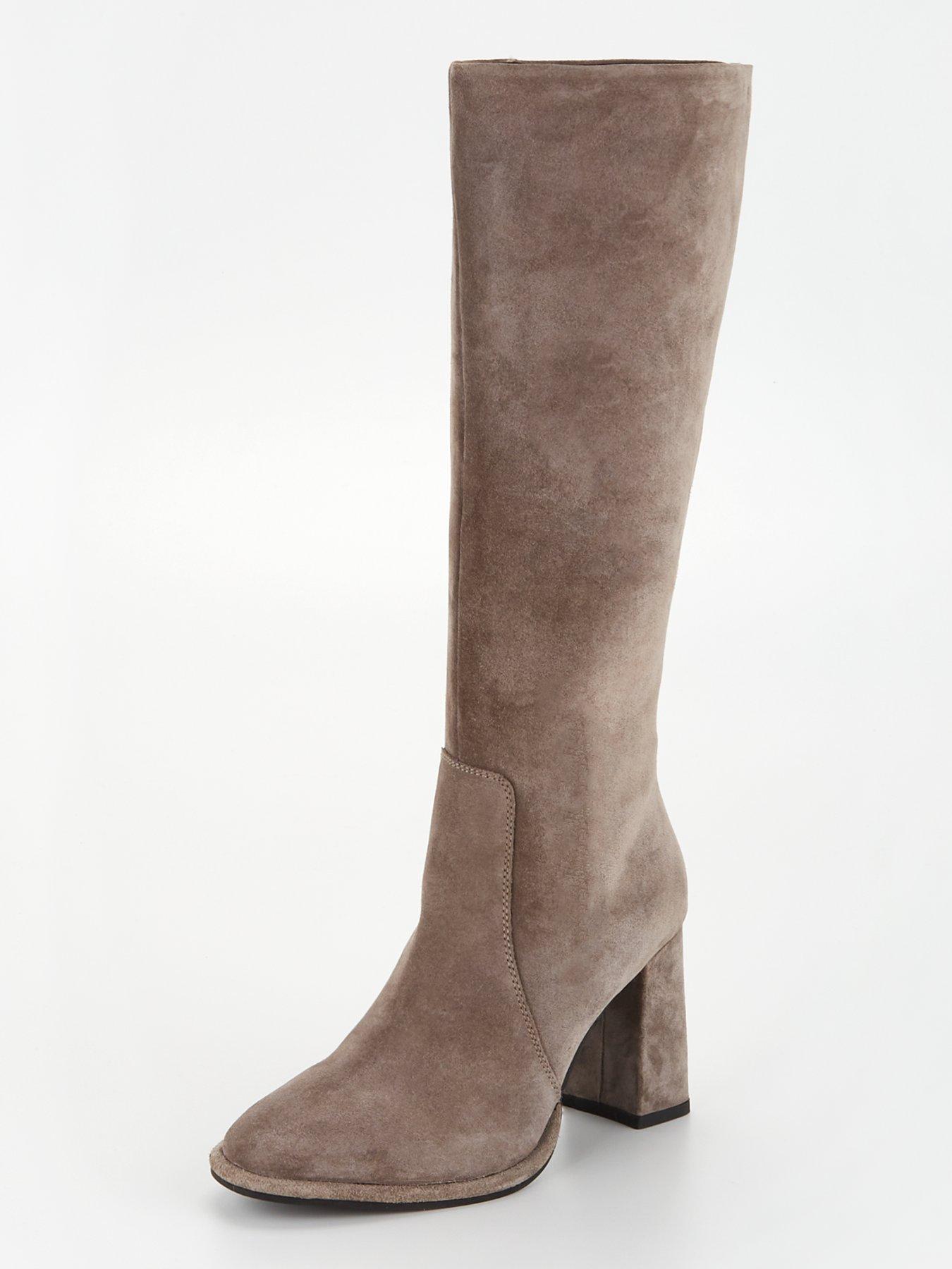 Grey suede heeled boots best sale