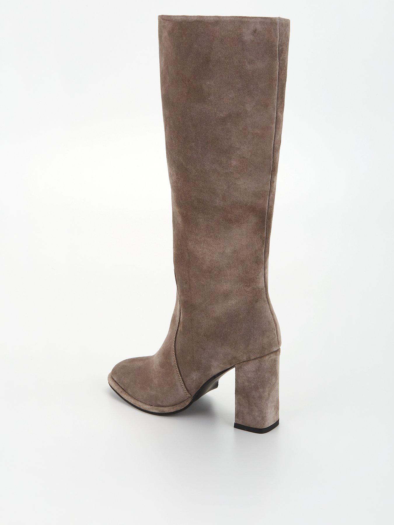 Fig Basil Real Suede Block Heel Knee Boot Grey Very