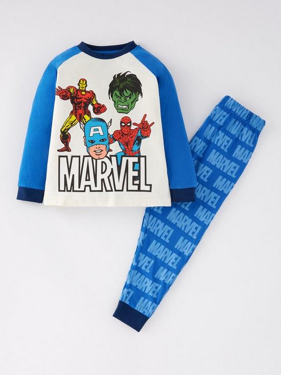 front image of marvel-avengers-raglan-long-sleeves-pyjamas-blue