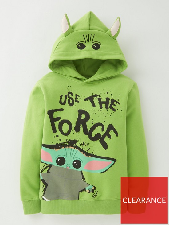 front image of the-mandalorian-baby-yoda-grogu-hood-detail-hoodie-green