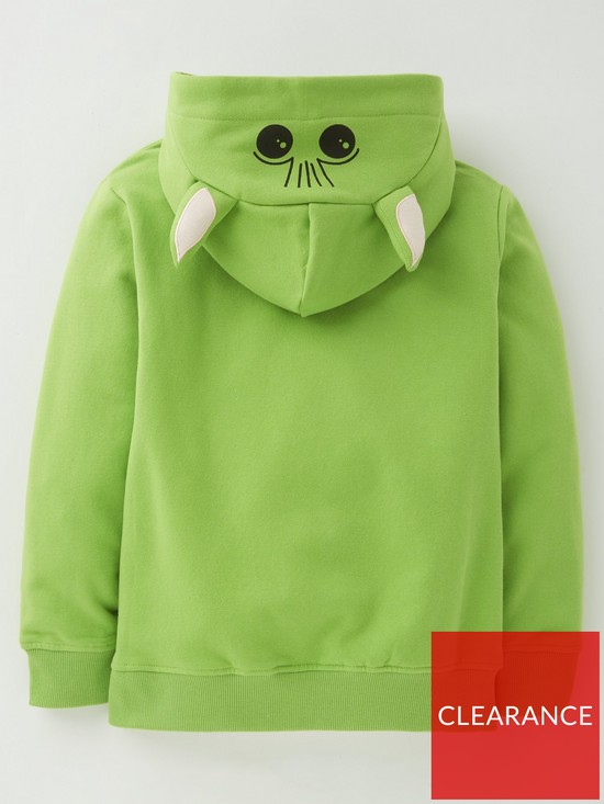 back image of the-mandalorian-baby-yoda-grogu-hood-detail-hoodie-green