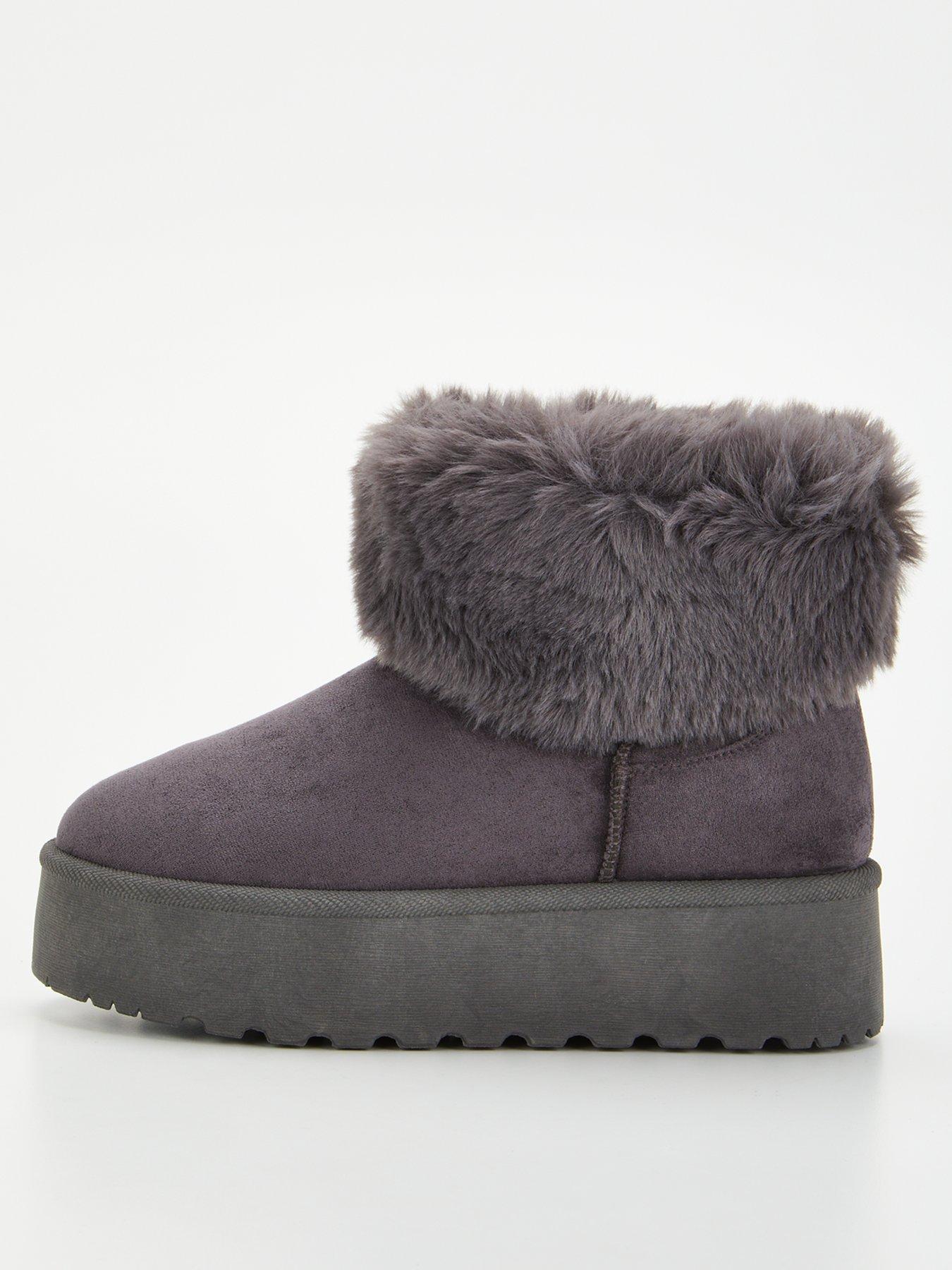 Grey fur shop ankle boots